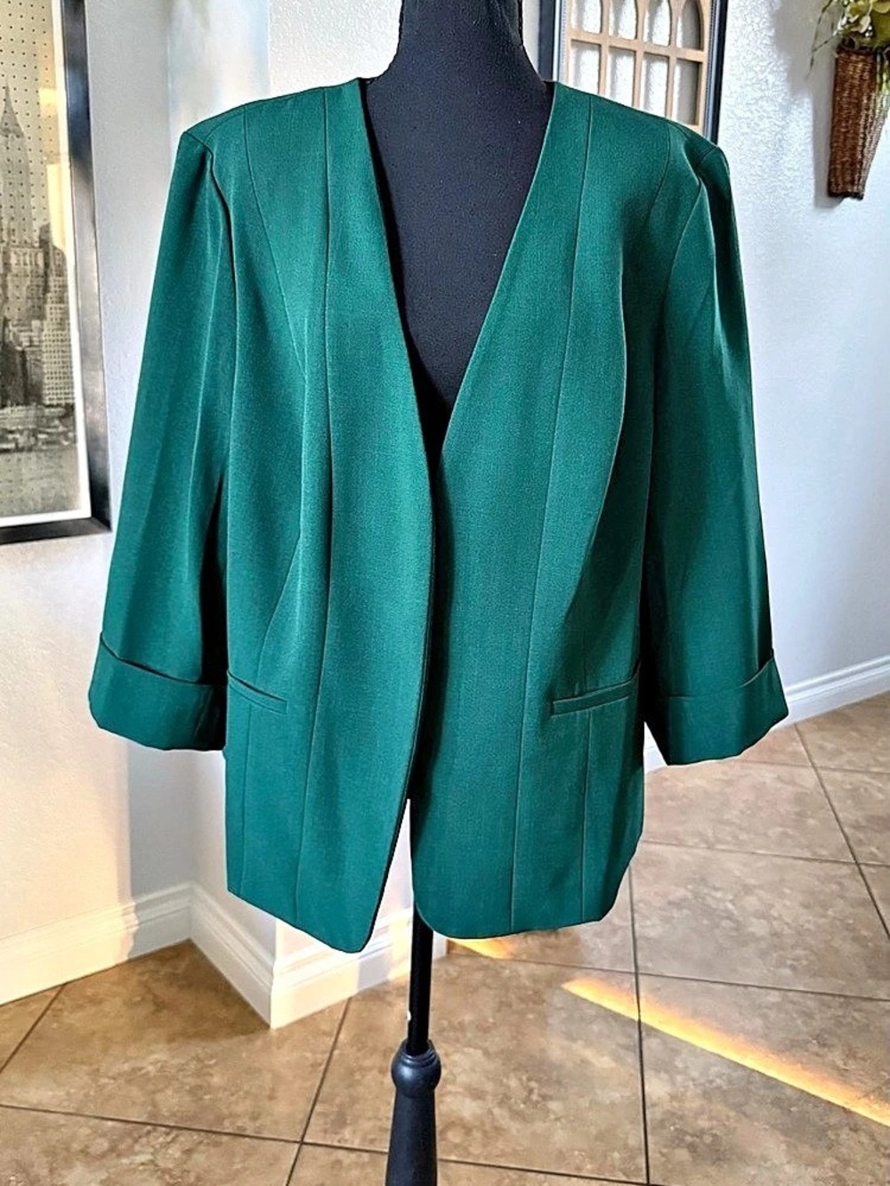 Kasper Open Front Seamed Jacket Green 16W